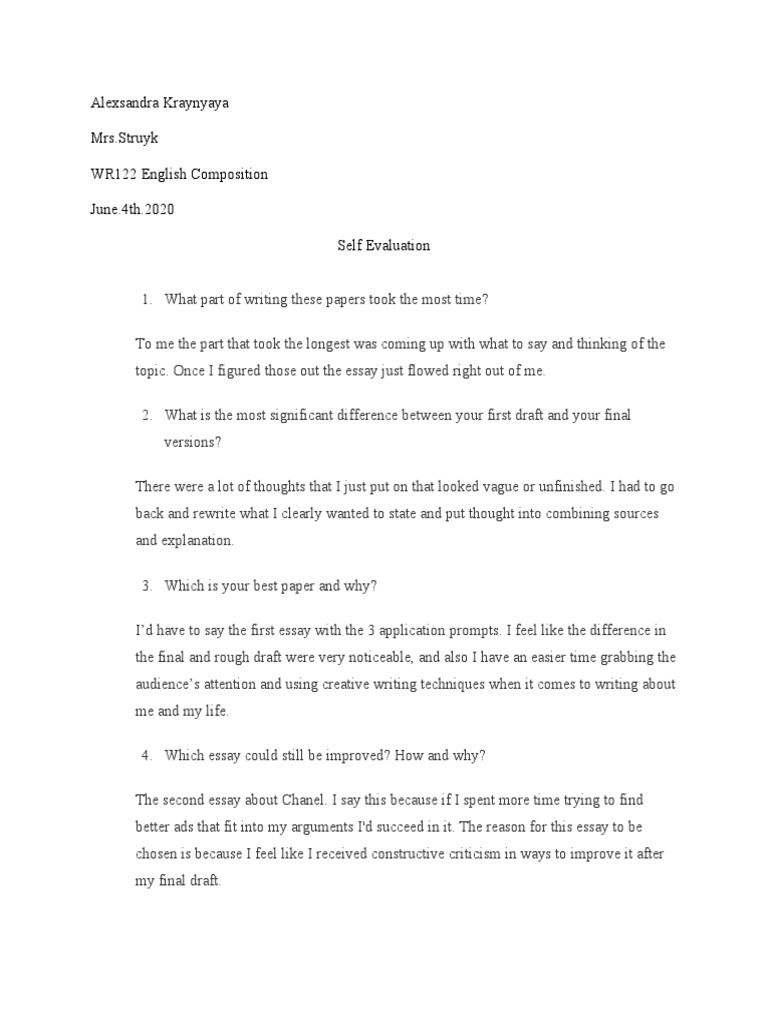 Self Evaluation | PDF | Career & Growth | Self-Improvement