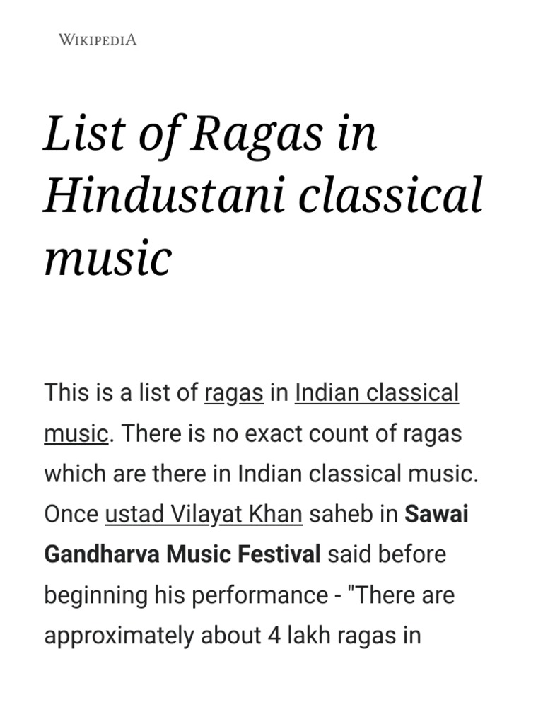 List Of Ragas In Hindustani Classical Music Gandharva Music Festival Said Before Classical And Art Music Traditions scribd