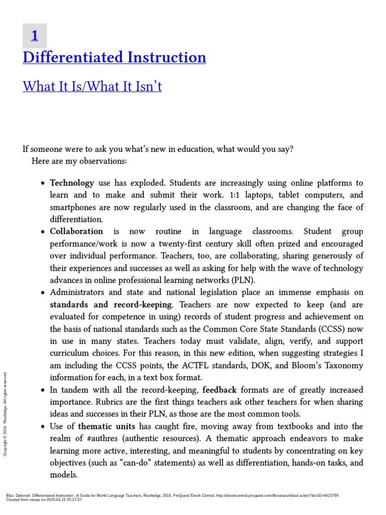 1 Differentiated Instruction: What It Is/What It Isn't | PDF ...