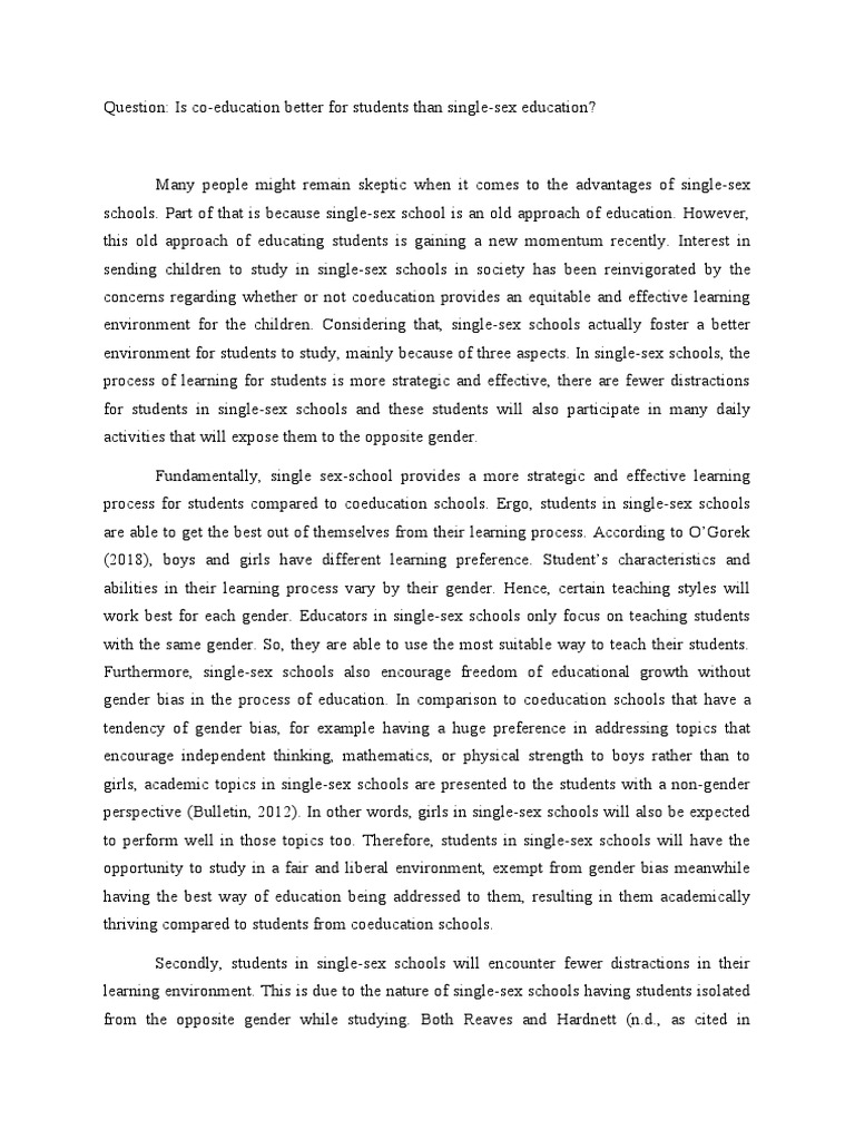 Essay Is CoEducation Better For Students Than SingleSex Education