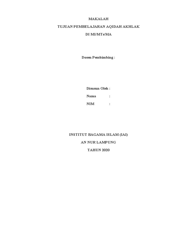 Makalah Tujuan Pembelajaran Aqidah Akhlak Di Mi Mts Ma