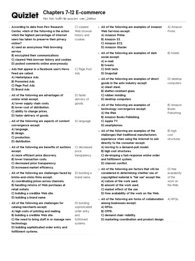 Quizlet PDF E Commerce Online Shopping