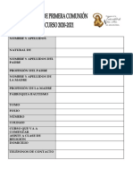 Ficha Inscripción Catequesis Primera Comunión 2020-2021