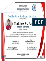 Josh Matthew G. Almoite: Certificate of Academic Excellence