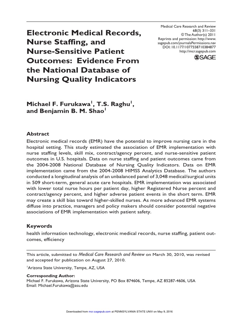 Electronic Medical Records, Nurse Staffing, and NurseSensitive Patient