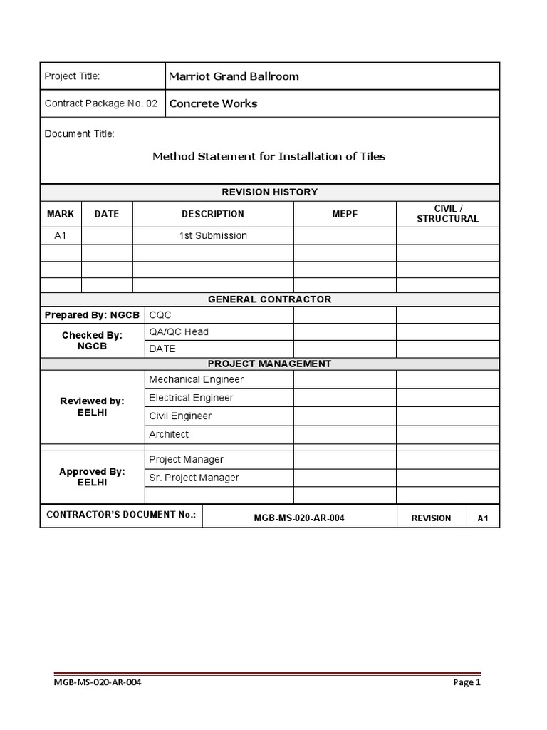 Tile Installation Method Statement | PDF | Quality Assurance | Tile