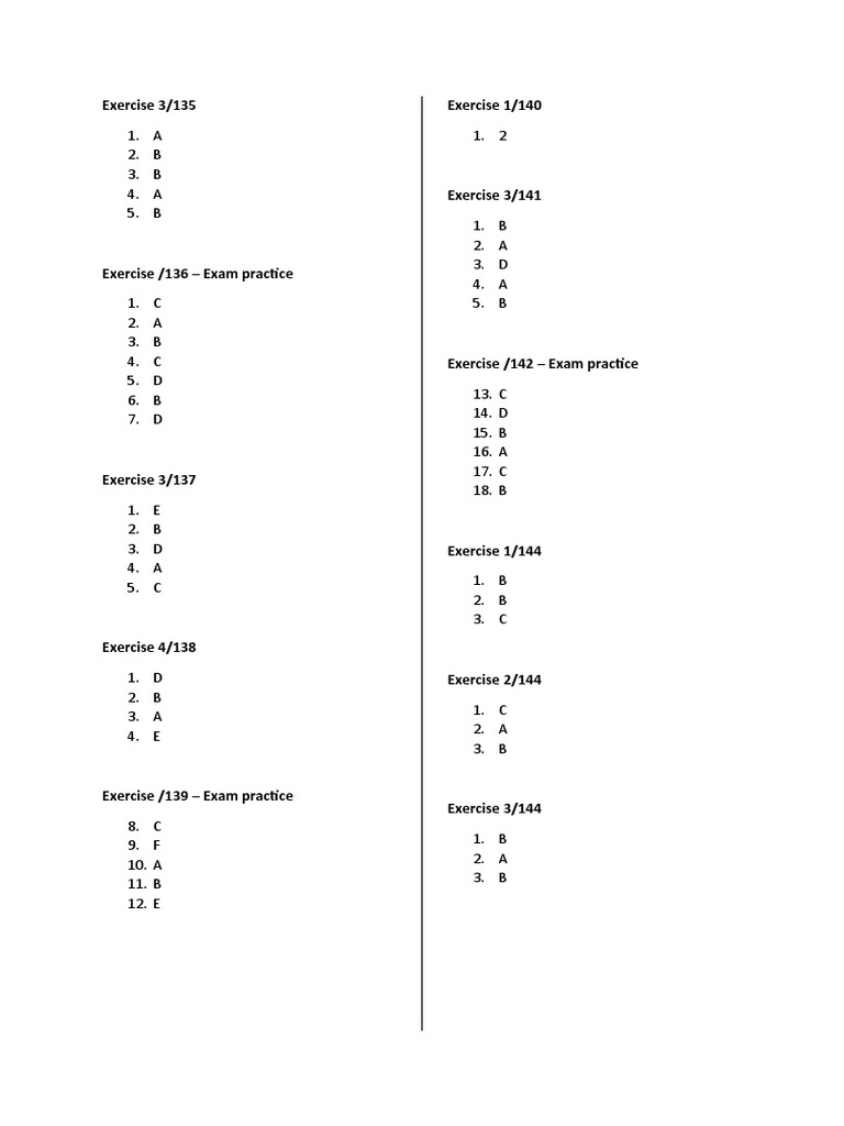Exam Practice Exercises and Answers | PDF