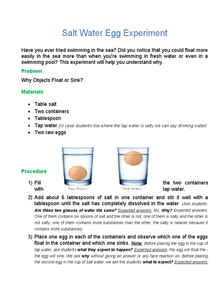 Salt Water Egg Experiment Buoyancy Density