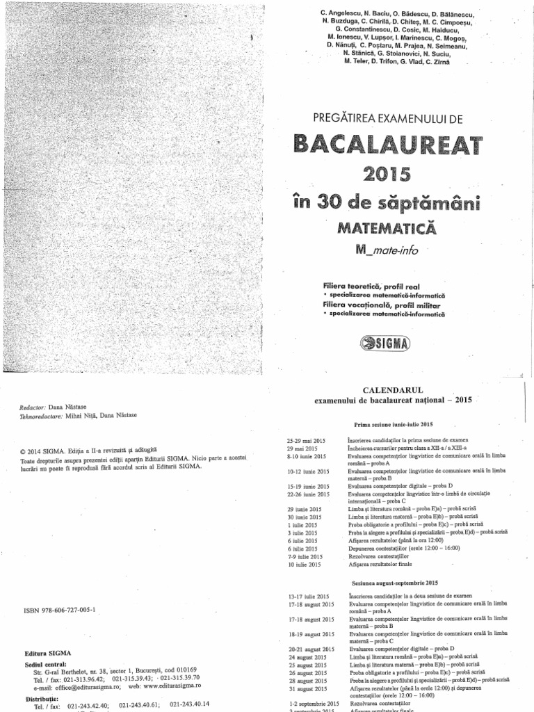 Bac 2015 In 30 De Sapt Matematica