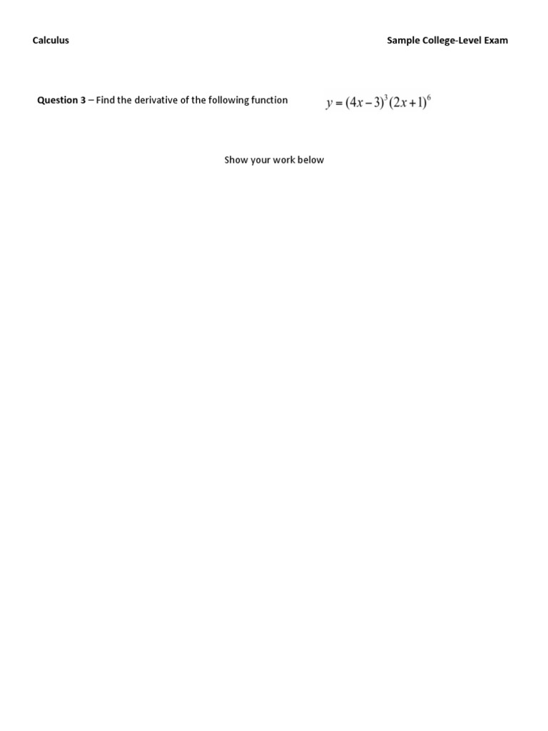 Calculus - Sample College Final Exam P3 | PDF