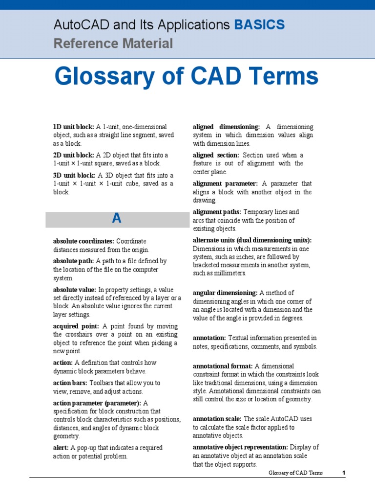 GLOSSARY CAD Terms | PDF | Circle | Cartesian Coordinate System