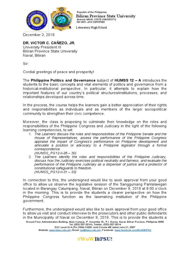 Letter Request For Off Campus Actgivities | PDF | United States ...