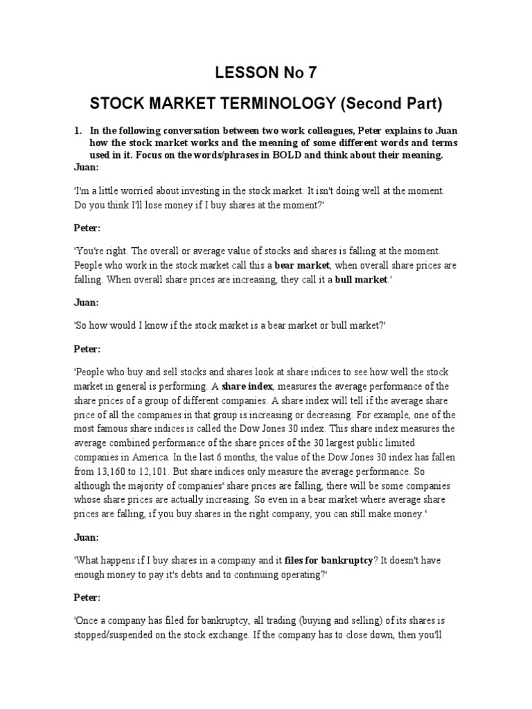 LESSON No 7 and 8 Fourth Class | PDF | Stocks | Stock Market Index