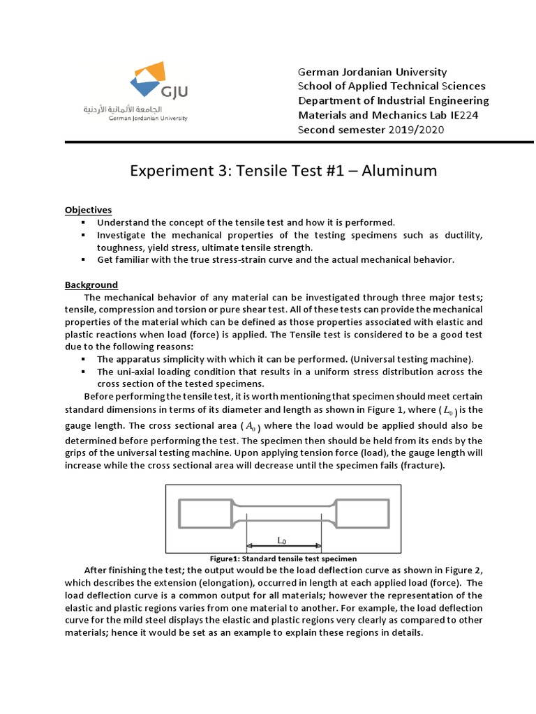 Exp 3 Tensile Test Aluminum Pdf Deformation Engineering Yield