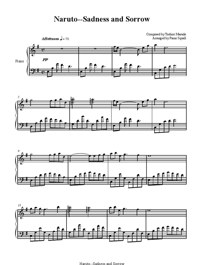 Naruto - Sadness and Sorrow (Piano Version).Sheet Music | Loisirs