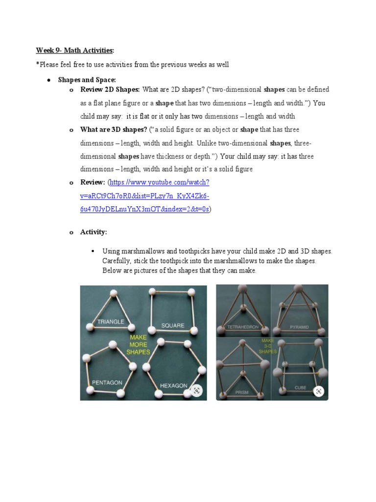 Week 9: 2D and 3D Shape Activities | PDF