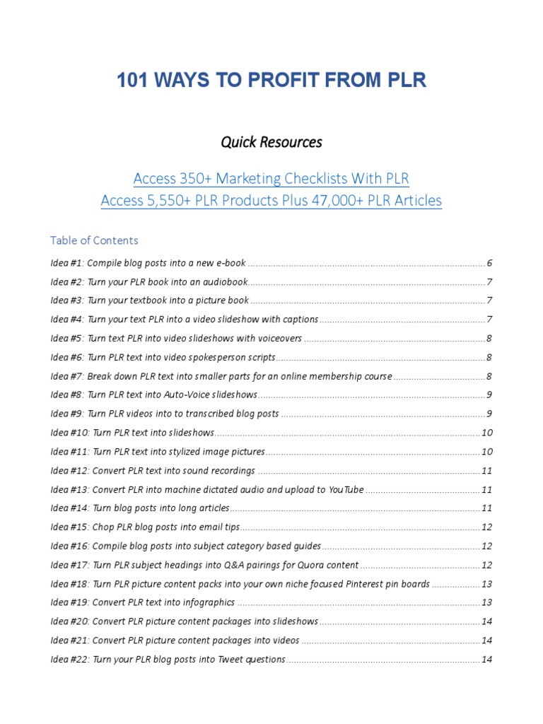 IM Checklist 101 Ways To Profit From PLR | PDF | You Tube | Social Media