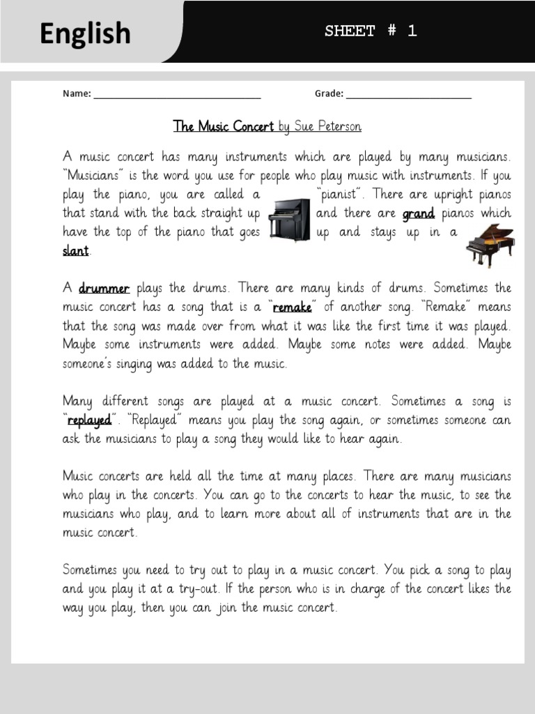 English: Sheet # 1 | PDF | Piano | Songs