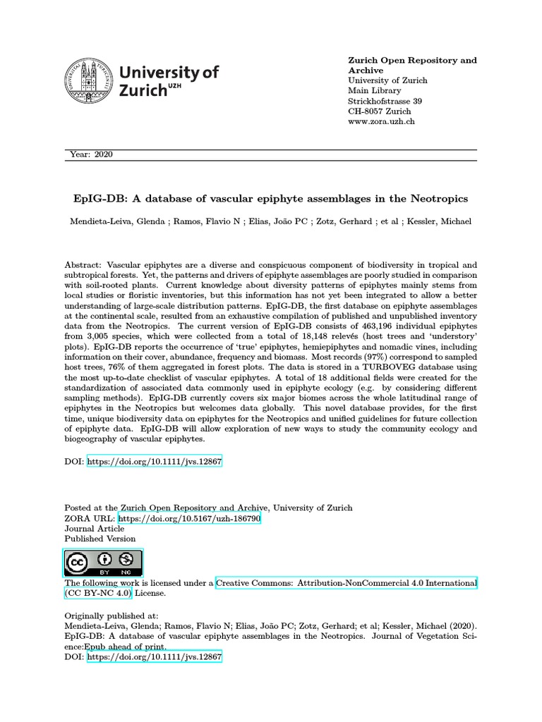 EpIG-DB A Database of Vascular Epiphyte Assemblage | PDF | Ecology ...
