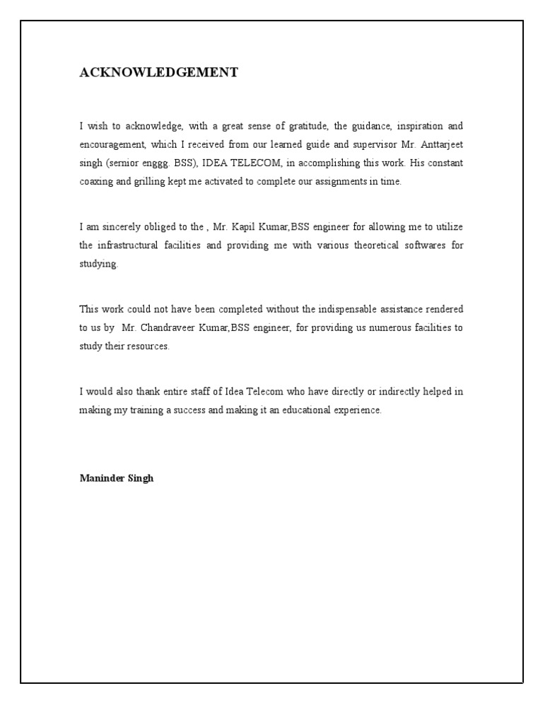 Acknowledgements for Telecom Training | PDF | Career & Growth