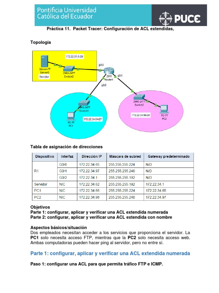 Configuración de ACL Extendidas en Packet Tracer | PDF | Protocolo de ...