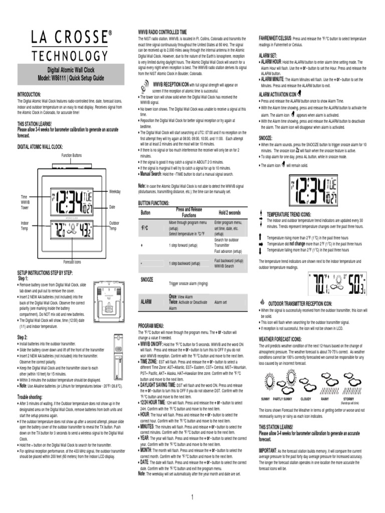 Aromic ClockW86111Manual PDF Radio Clock