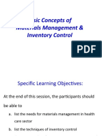 Basic Concepts of Materials Management & Inventory Control