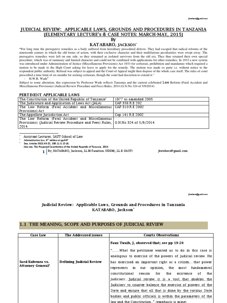 Judicial Review Applicable Laws, Grounds and Procedures in Tanzania