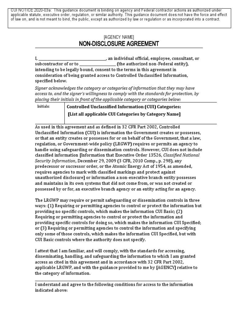 CUI Non-Disclosure Agreement Guidance | PDF | Classified Information ...