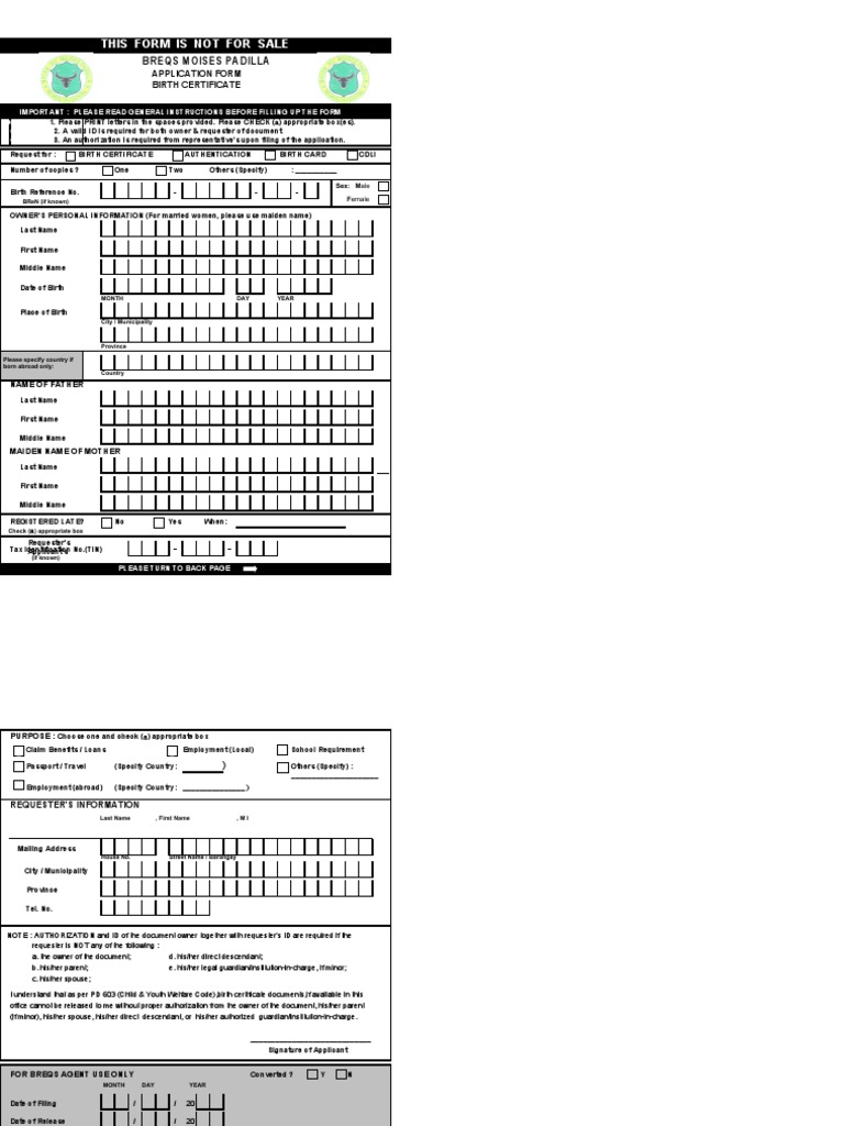 BREQS Birth Marriage Death CENOMAR Application Forms Front N Back PDF Birth Certificate