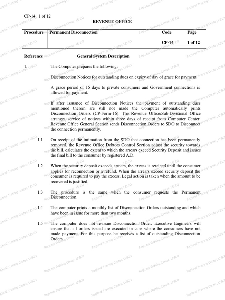 Permanent Disconnection Procedure Guide | PDF | Government | Business