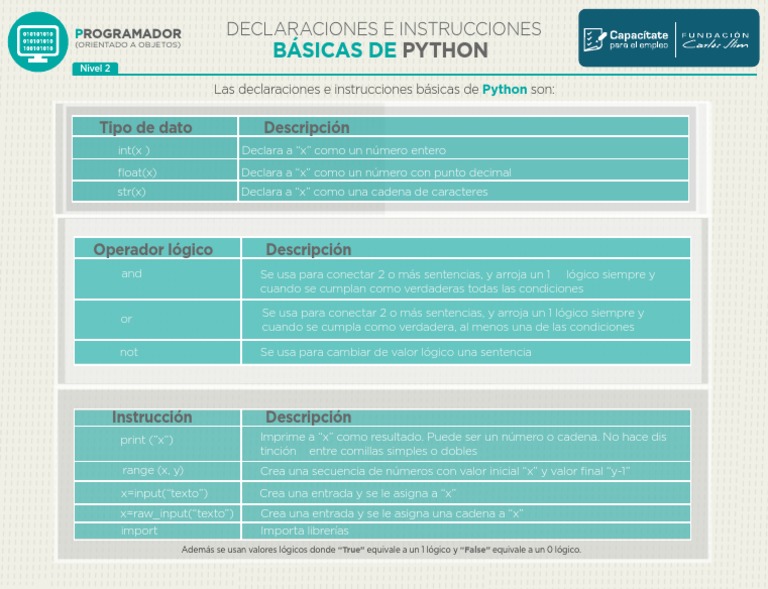Declaraciones e Instrucciones Básicas de Python PDF | PDF