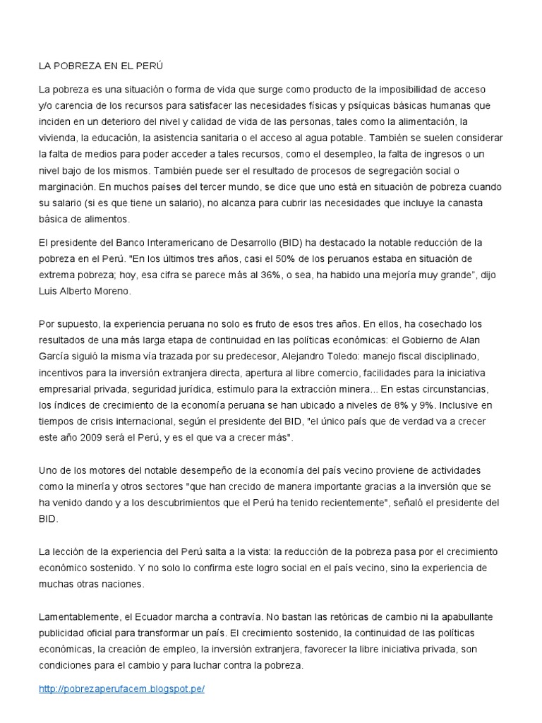 La Pobreza en El Perú | PDF | Pobreza | Pobreza e indigencia