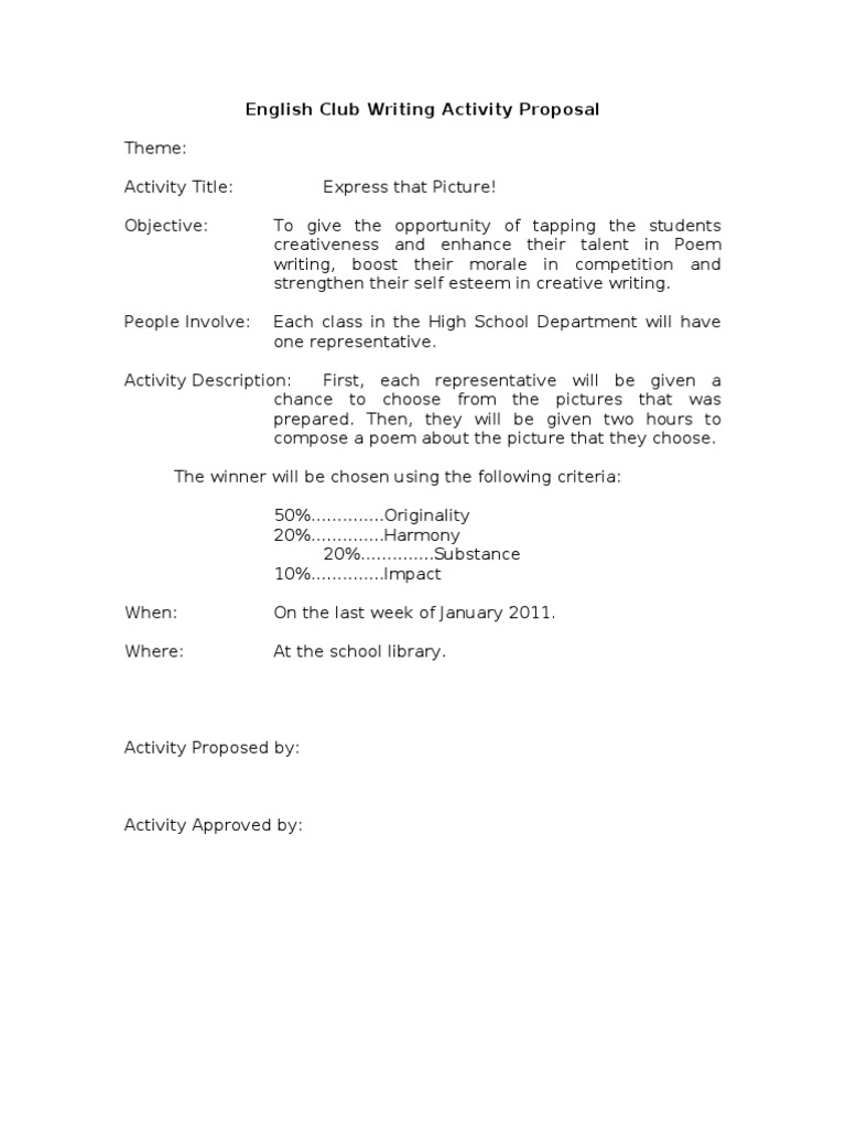 English Club Poem Writing Proposal | PDF
