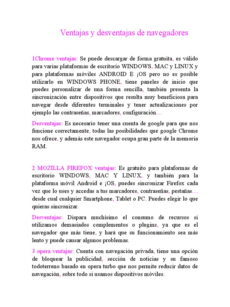 Ventajas y desventajas de navegadores | PDF | Informática | Software