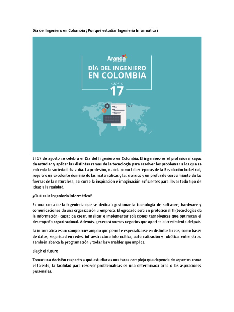 Día del Ingeniero en Colombia PDF Ingeniería Informática