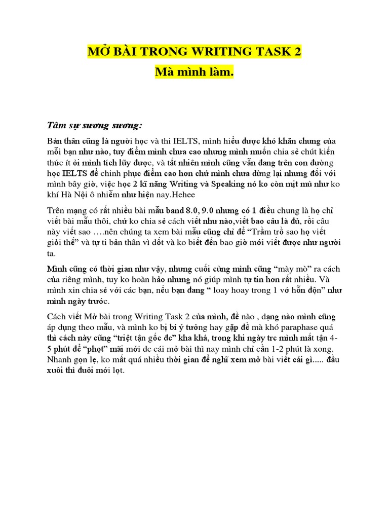 MỞ BÀI - WRITING TASK 2 - Siêu dễ áp dụng | PDF
