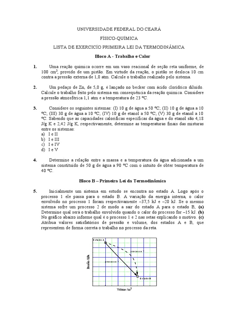 Exercícios sobre Primeira Lei da Termodinâmica | PDF | Entalpia ...