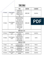 Time Table: Instructor Level Topic Duration Classroom