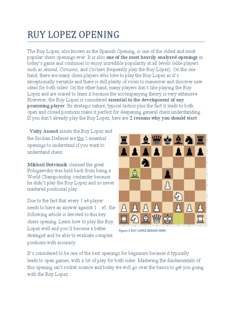 Ruy Lopez Opening: How To Open Using Spanish Defense Chess Opening