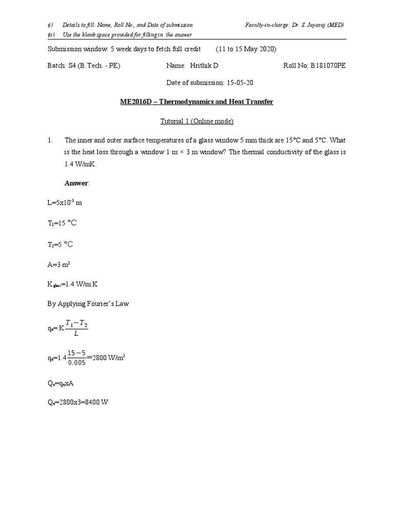 Thermodynamics Heat Transfer Solutions | PDF | Heat Transfer | Thermal ...