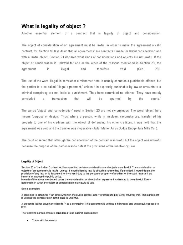Legality of Object in Contracts | PDF | Offer And Acceptance ...