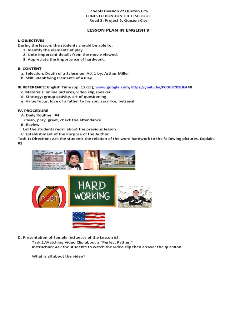 Lesson Plan: Death of a Salesman Act 1 | PDF | Cognition | Learning