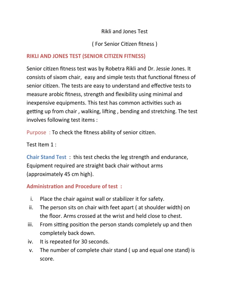 Rikli and Jones Test | PDF | Anatomical Terms Of Motion | Chair