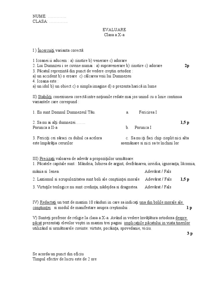Evaluare CLS 10 | PDF