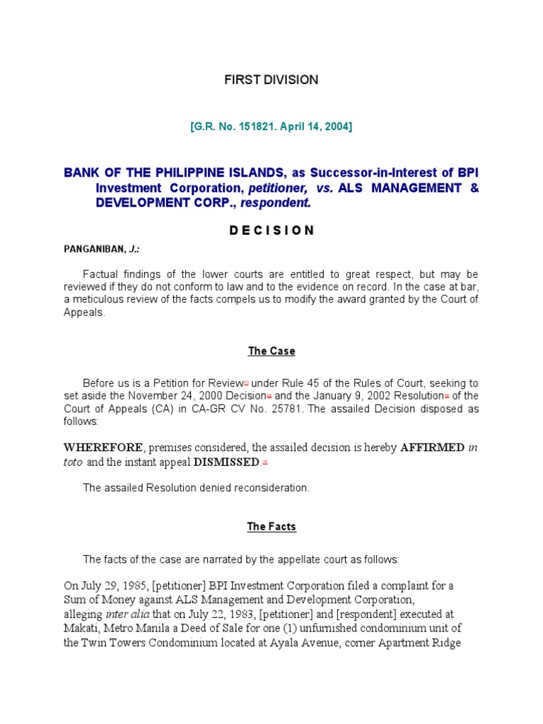 BPI vs. ALS Mgt. & Devt. Corp. PDF Estoppel Laches (Equity)