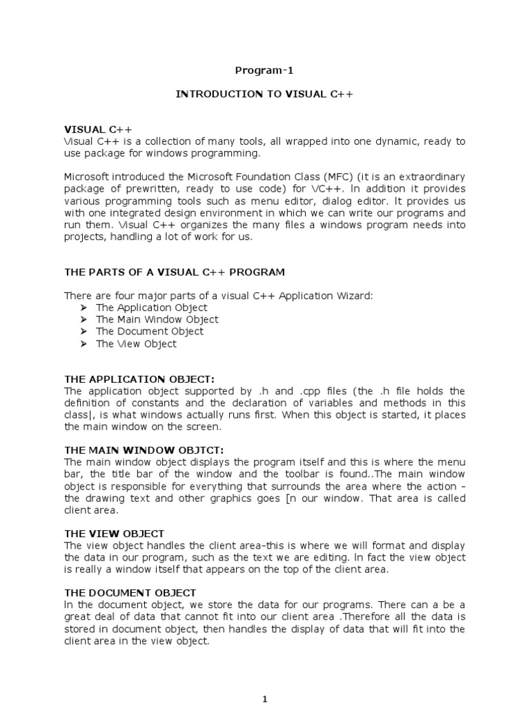 Program-1 Introduction To Visual C++ | PDF | Object (Computer Science ...