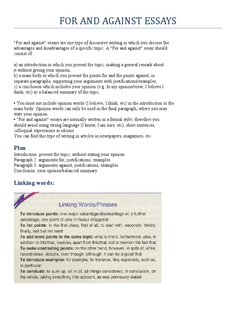 Writing For and Against Essays Guide | PDF | Language Arts & Discipline