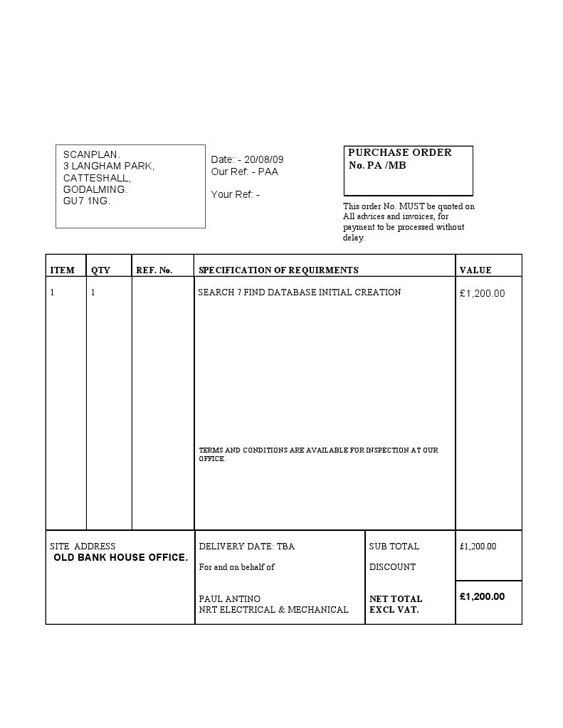 Purchase Order for Database Creation | PDF