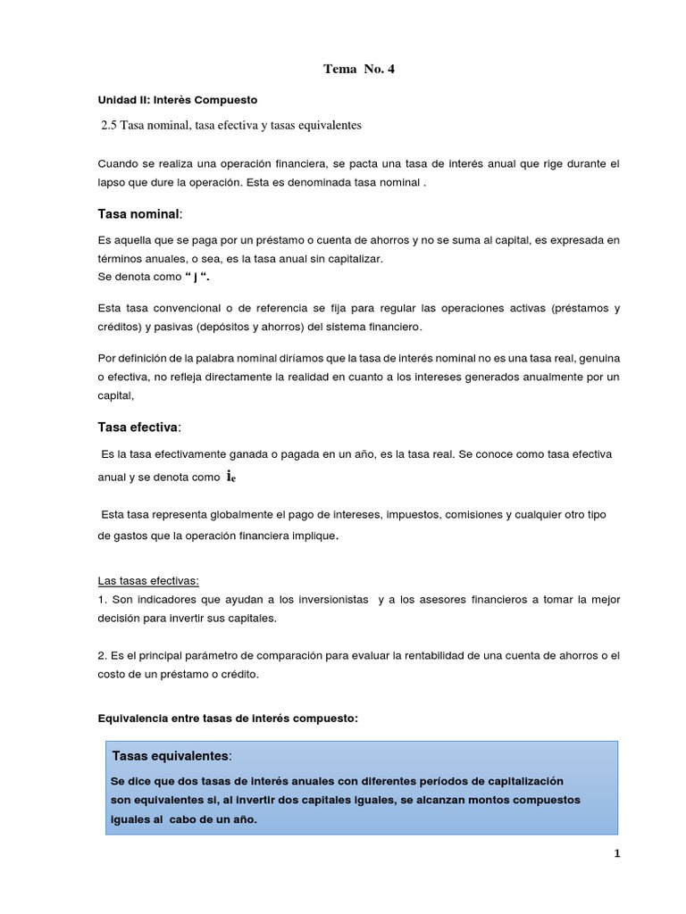 Tasa Nominal y Efectiva en Finanzas | PDF | Interés | Servicios financieros